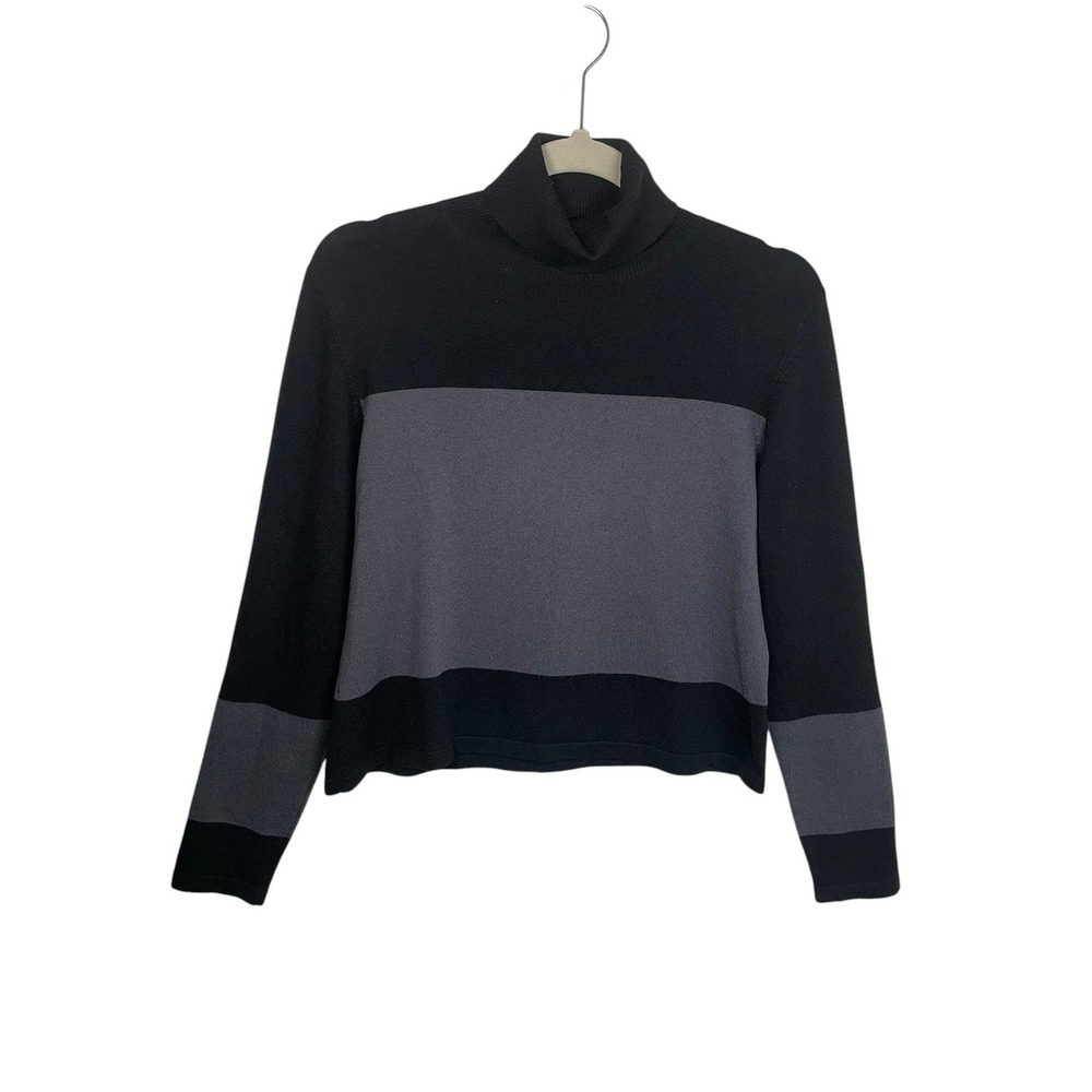Babette Ballinger Large Black Gray Colorblock Turtleneck Cashmere Silk Sweater